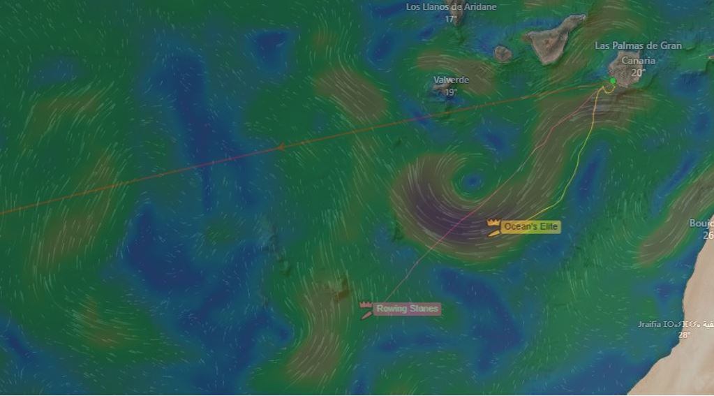 A chart showing the current under both rowing boats as of the evening of 13th Dec